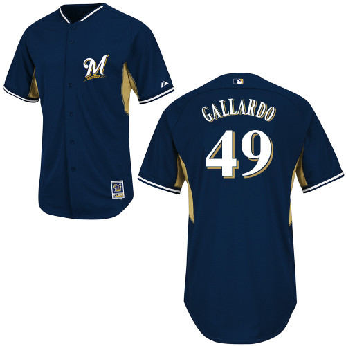 Yovani Gallardo #49 Youth Baseball Jersey-Milwaukee Brewers Authentic 2014 Navy Cool Base BP MLB Jersey